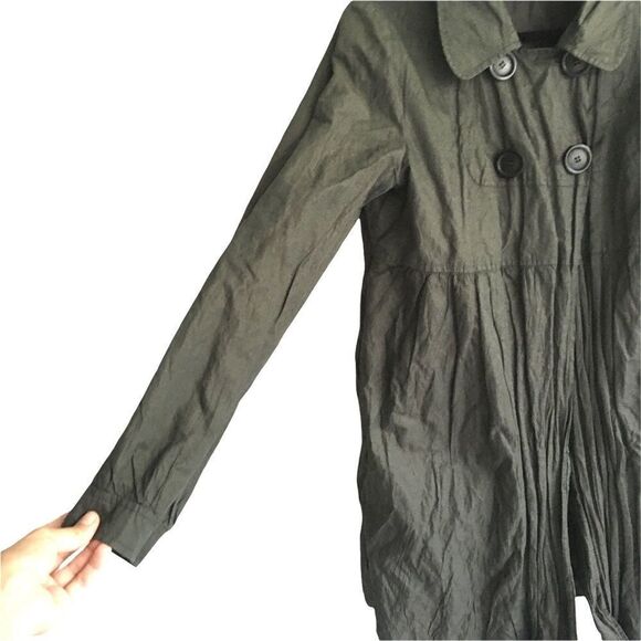 CYRILLUS PARIS Lagenlook Lightweight Double Breasted Crinkled Coat Green 12 - Picture 3 of 7